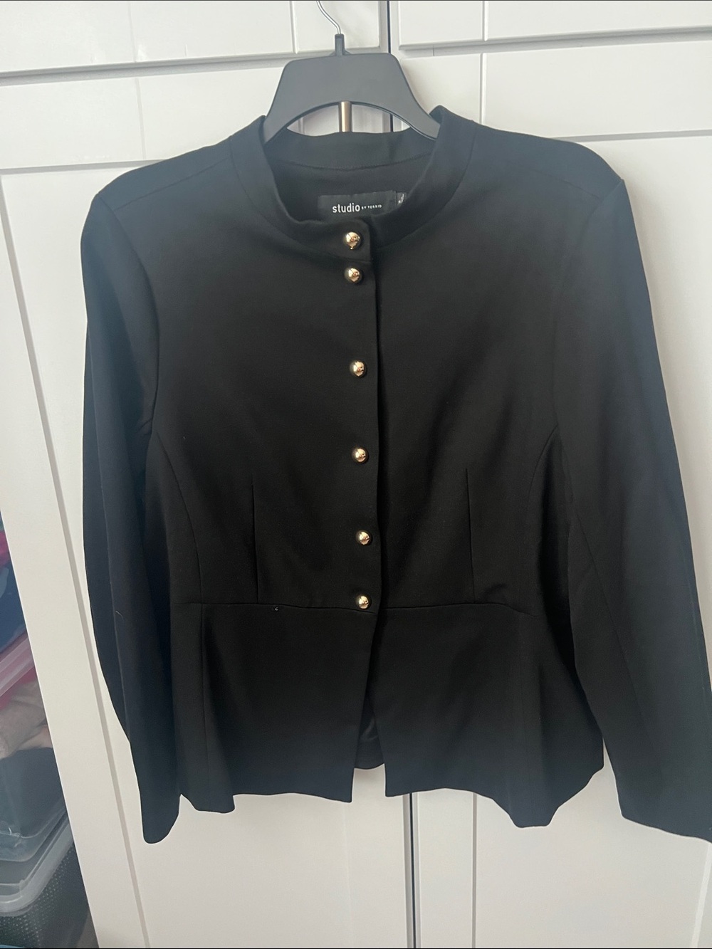 torrid Black Button-Front Peplum Blazer with Gold Buttons